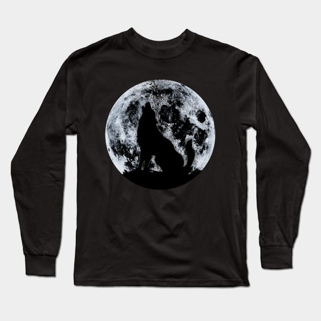Wolf And Moon Long Sleeve T-Shirt by juyodesign